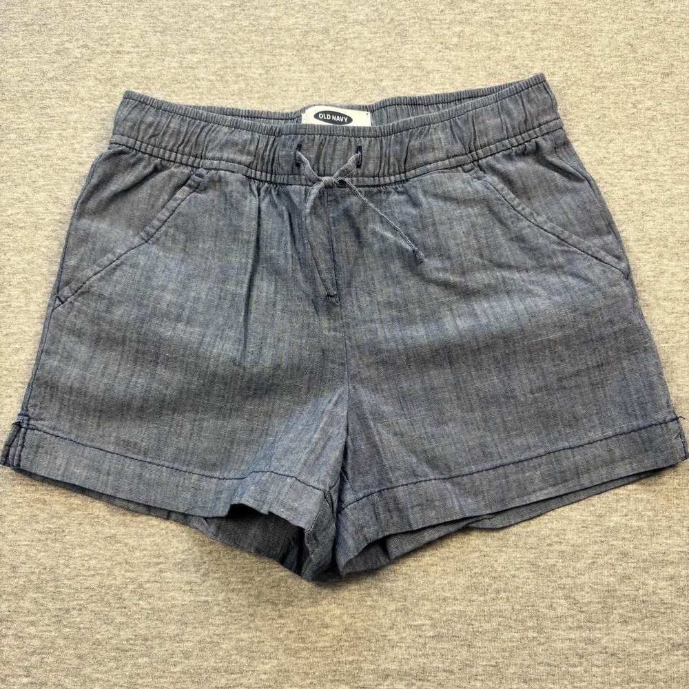 Old Navy Shorts Girls Medium 8 Blue Chambray Elastic Waist Drawstring Pockets